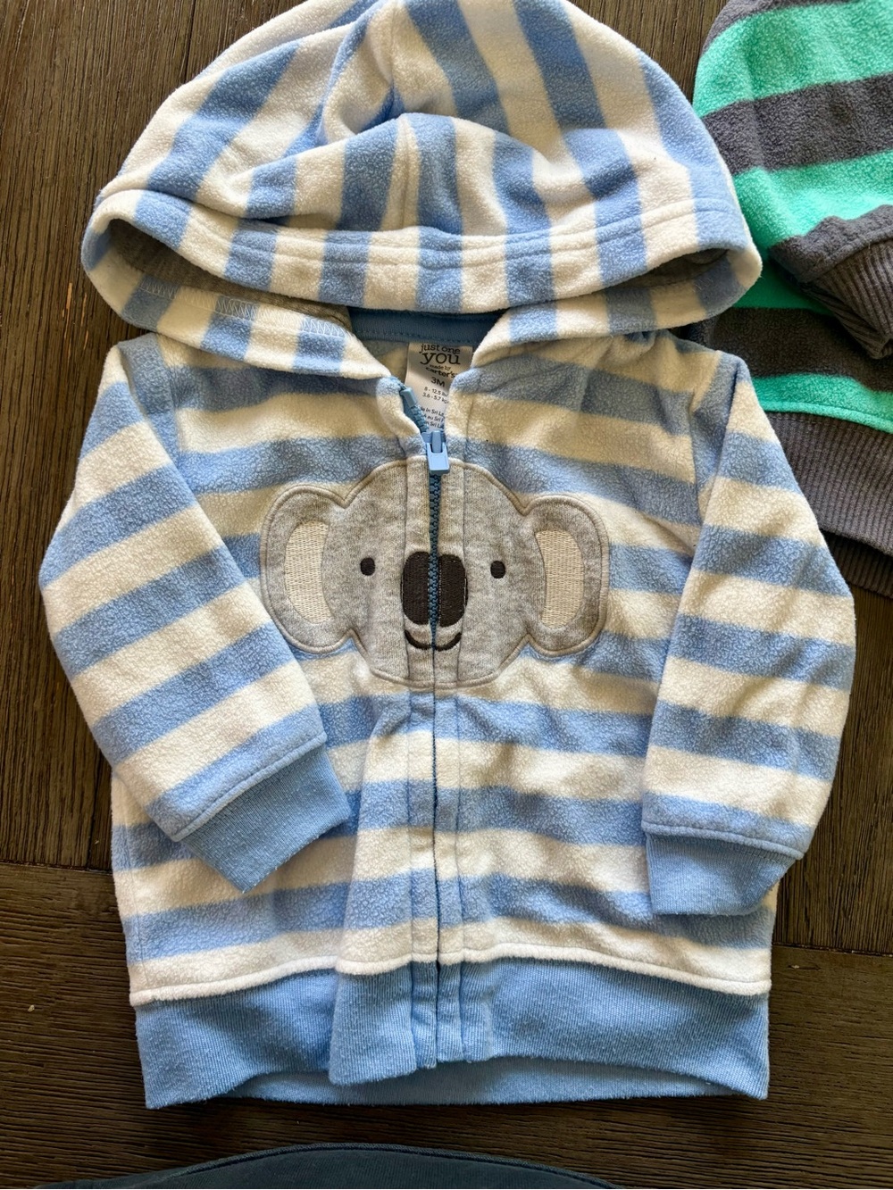Carter's Blue & White Striped Hooded Zip-Up Jacket with Koala - 3m